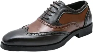 Men's Leather lace-up Oxford Shoes Classic Wingtip Two-Tone Patchwork Brogues Fashionable Toes Slip-on Leather Shoes