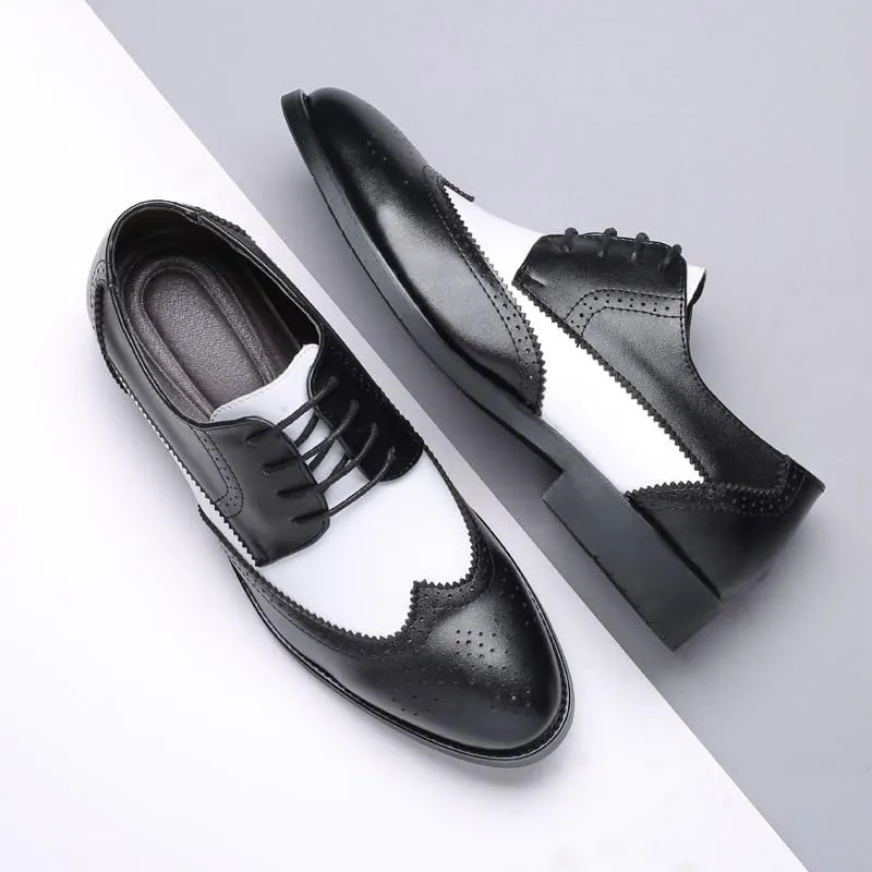 Men's Leather lace-up Oxford Shoes Classic Wingtip Two-Tone Patchwork Brogues Fashionable Toes Slip-on Leather Shoes
