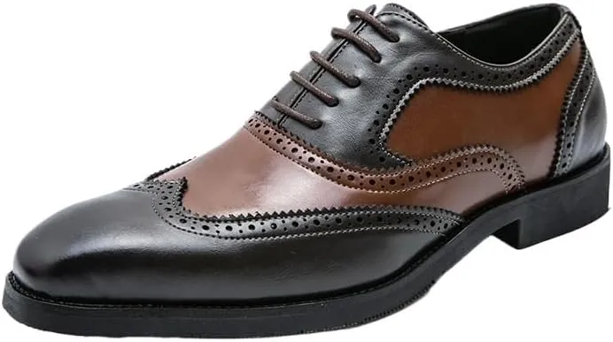 Men's Leather lace-up Oxford Shoes Classic Wingtip Two-Tone Patchwork Brogues Fashionable Toes Slip-on Leather Shoes