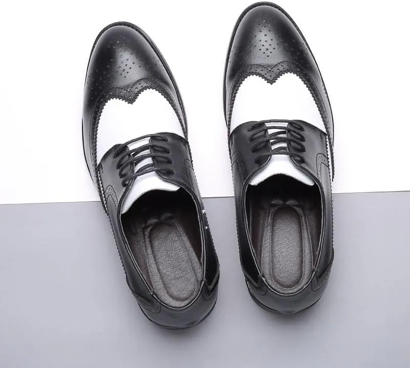Men's Leather lace-up Oxford Shoes Classic Wingtip Two-Tone Patchwork Brogues Fashionable Toes Slip-on Leather Shoes
