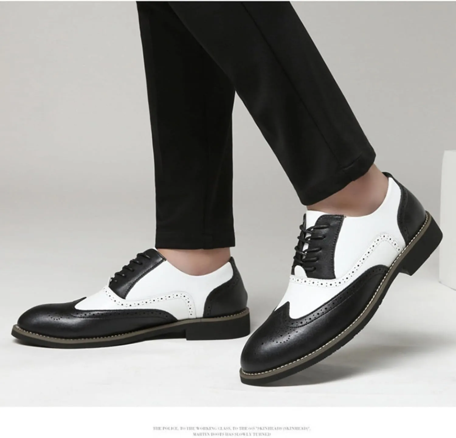 Men's Leather Perforated Lace-Up Wingtip Oxfords Pointed Toe Patchwork Two Tone Brogue Dress Shoes Comfortable Non-Slip Formal Business Derby Saddle Pumps