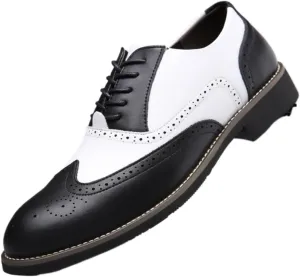 Men's Leather Perforated Lace-Up Wingtip Oxfords Pointed Toe Patchwork Two Tone Brogue Dress Shoes Comfortable Non-Slip Formal Business Derby Saddle Pumps