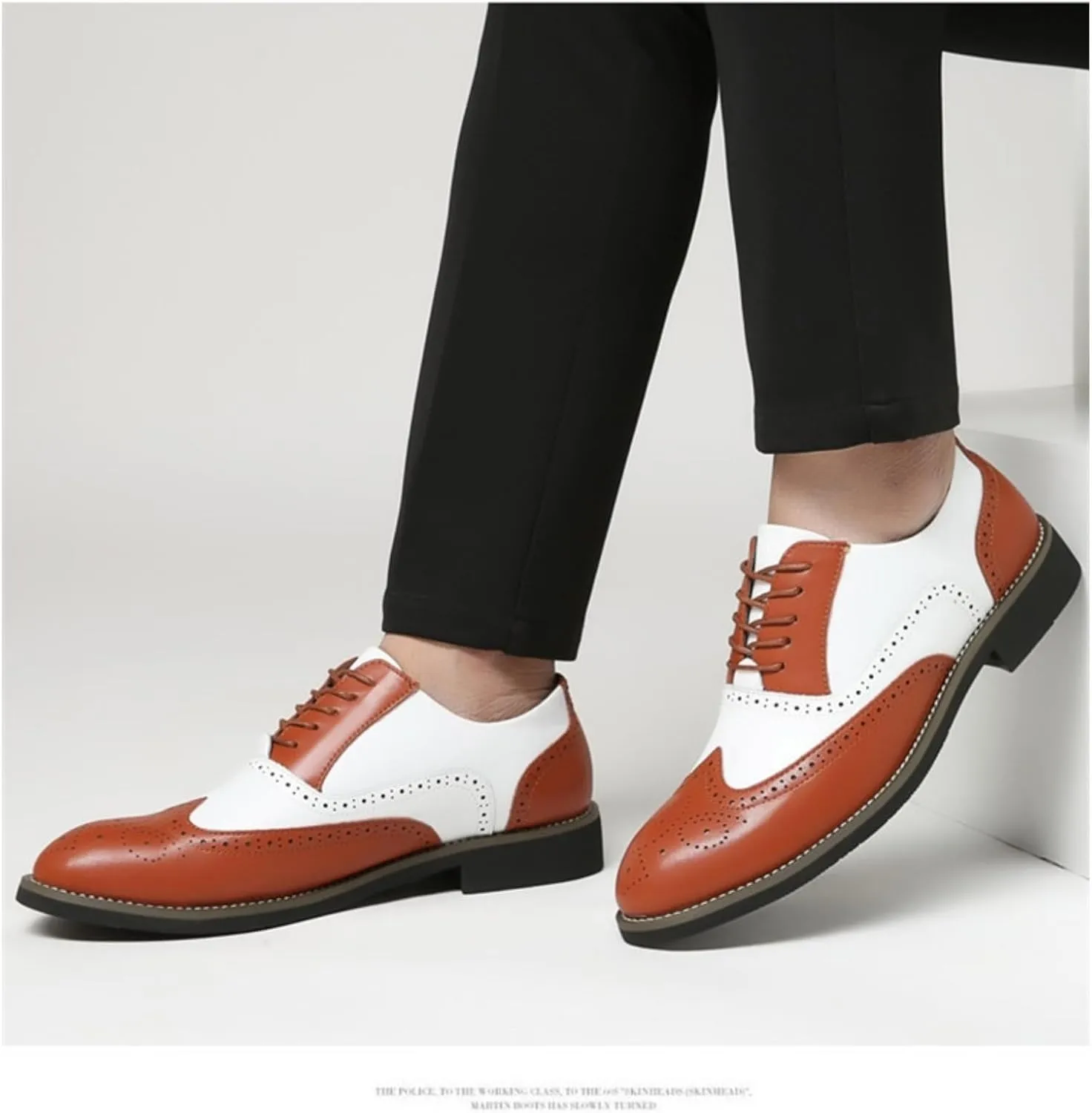 Men's Leather Perforated Lace-Up Wingtip Oxfords Pointed Toe Patchwork Two Tone Brogue Dress Shoes Comfortable Non-Slip Formal Business Derby Saddle Pumps