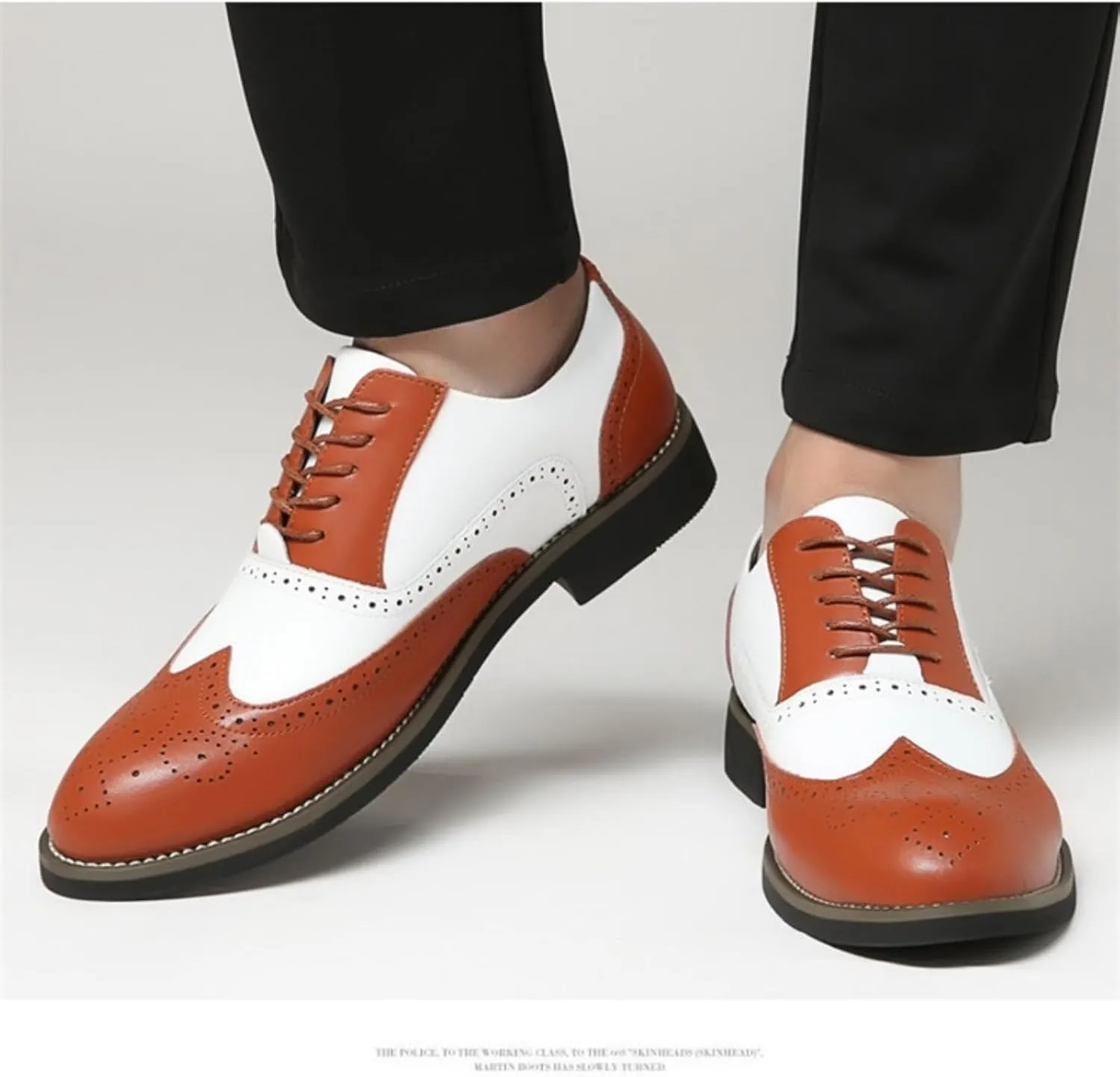 Men's Leather Perforated Lace-Up Wingtip Oxfords Pointed Toe Patchwork Two Tone Brogue Dress Shoes Comfortable Non-Slip Formal Business Derby Saddle Pumps