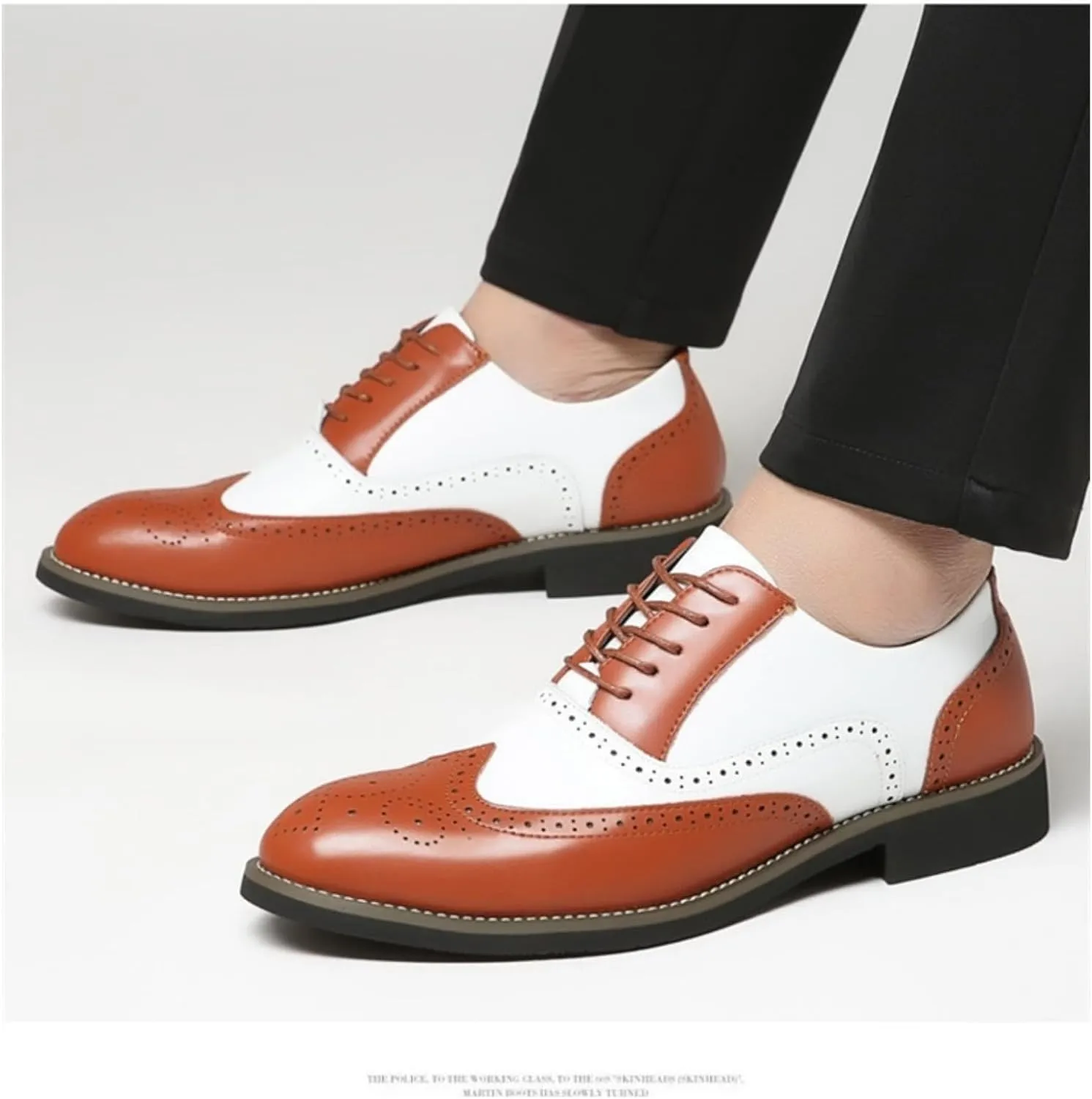 Men's Leather Perforated Lace-Up Wingtip Oxfords Pointed Toe Patchwork Two Tone Brogue Dress Shoes Comfortable Non-Slip Formal Business Derby Saddle Pumps
