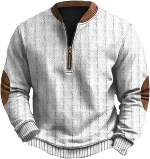Men's Long Sleeve 1/4 Zip Pullover Sweater Vintage Stand Collar 3D Knit Pattern Sweater Casual Outdoor Sweatshirts