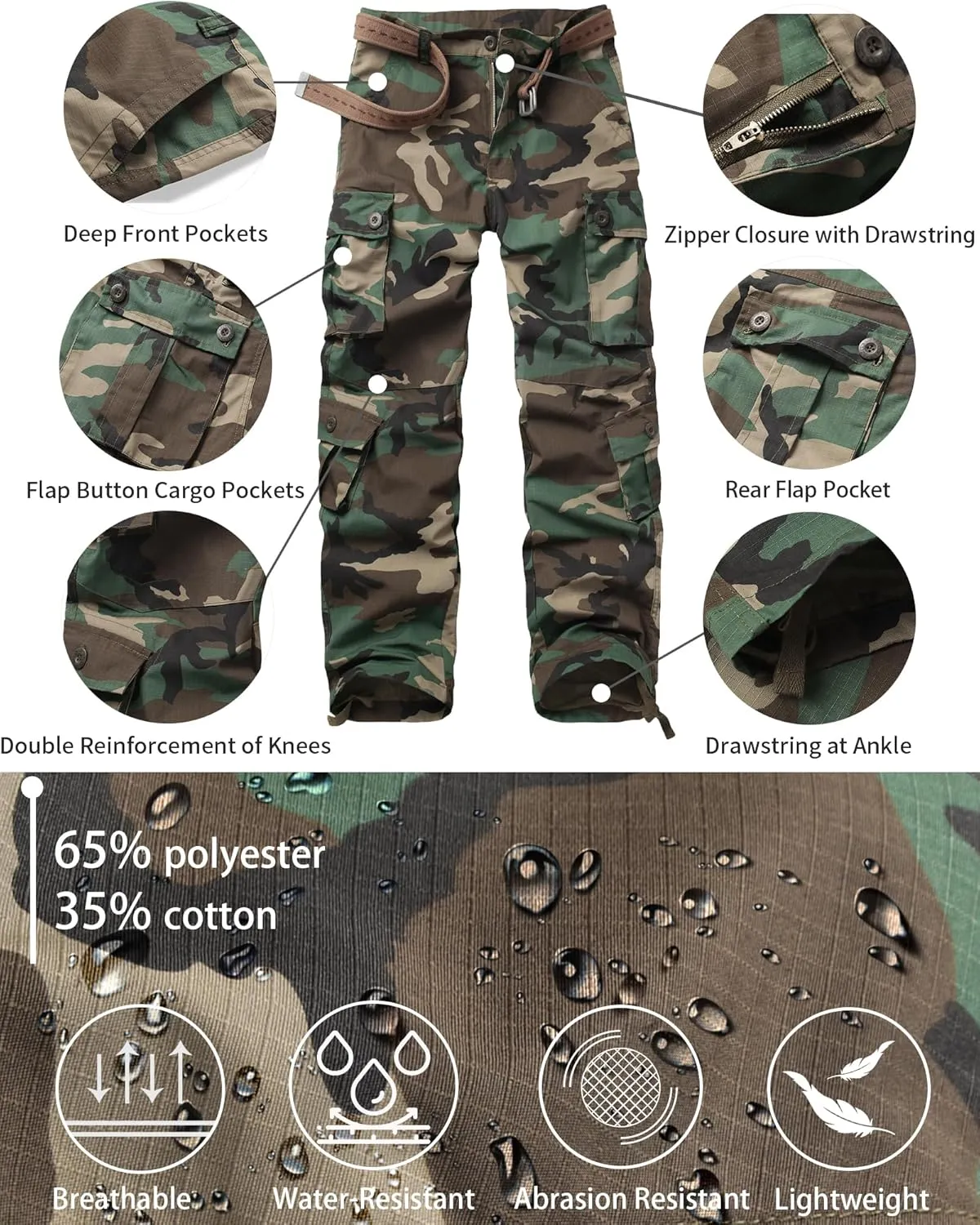 Men's Outdoor Hiking Pants, Tactical Pants Lightweight Casual Work Ripstop Cargo Pants for Men with Pockets