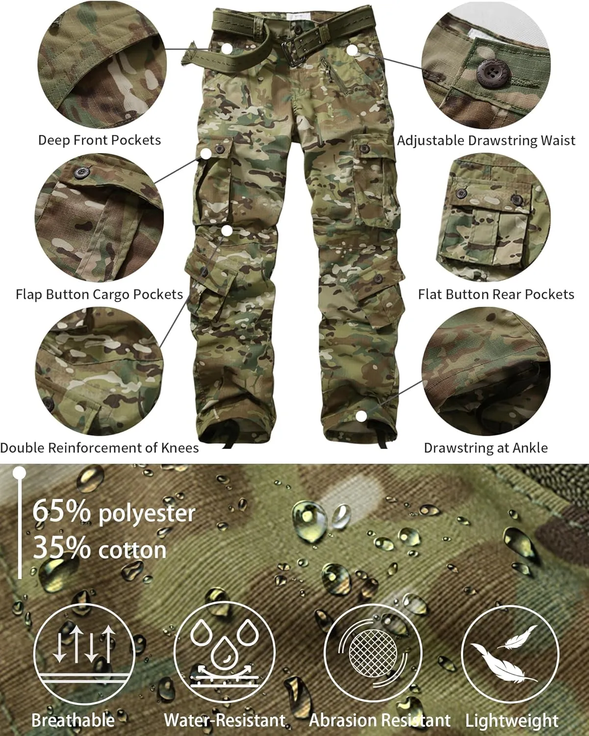 Men's Outdoor Hiking Pants, Tactical Pants Lightweight Casual Work Ripstop Cargo Pants for Men with Pockets