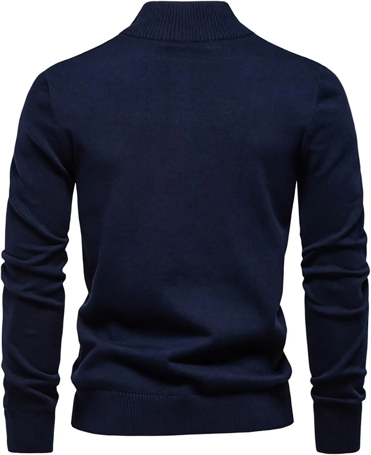 Mens Quarter Zip Sweater Striped Print Turtleneck Pullover Sweater Winter Long Sleeve Business Casual Knit Polo Shirt