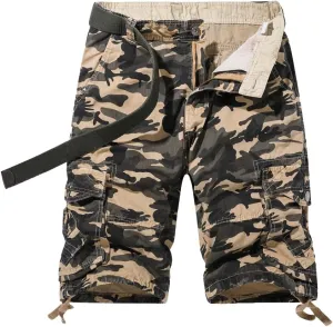 Men's Regular-Fit Camouflage Cargo Shorts - Summer Cotton Military Shorts with Multi-Pockets