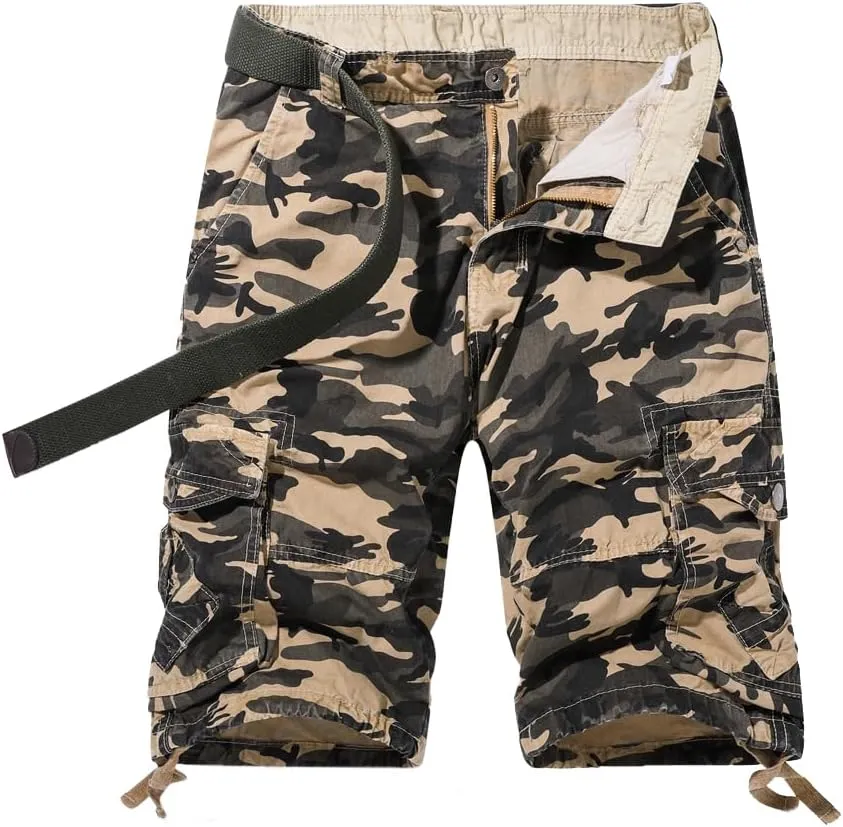 Men's Regular-Fit Camouflage Cargo Shorts - Summer Cotton Military Shorts with Multi-Pockets