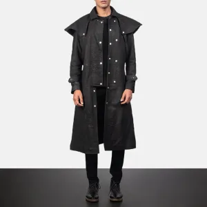 Mens Sheepskin Studded Black Leather Duster Coat
