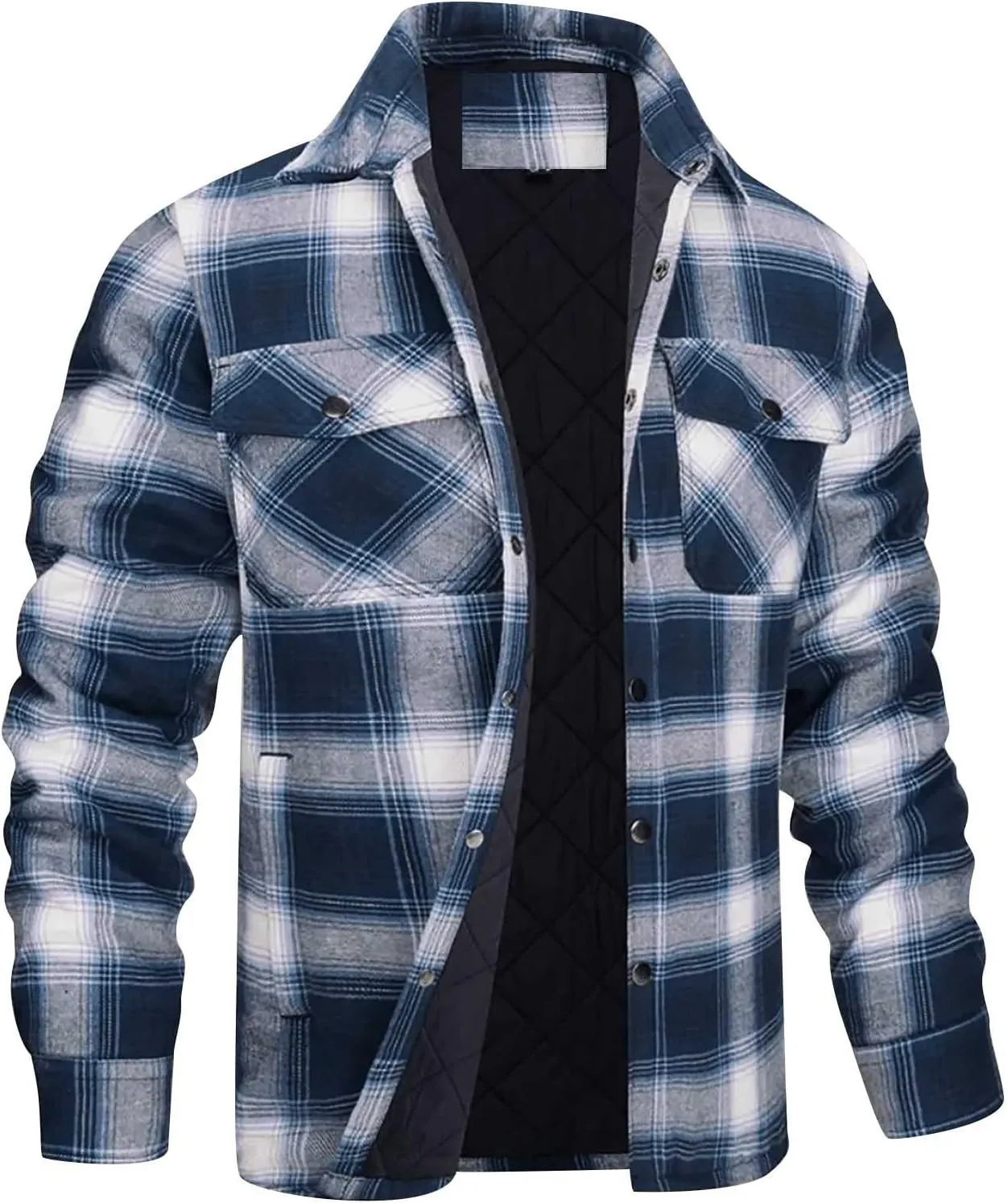 Mens Sherpa Lined Shacket Regular Fit Long Sleeve Plaid Shacket Coat Casual Long Sleeve Buttons Shirts Jackets