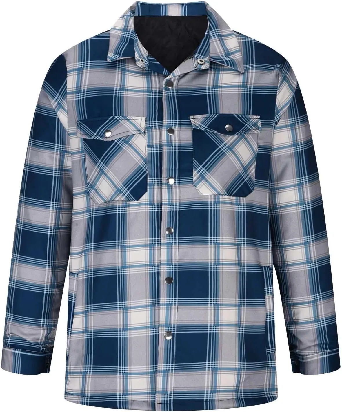 Mens Sherpa Lined Shacket Regular Fit Long Sleeve Plaid Shacket Coat Casual Long Sleeve Buttons Shirts Jackets