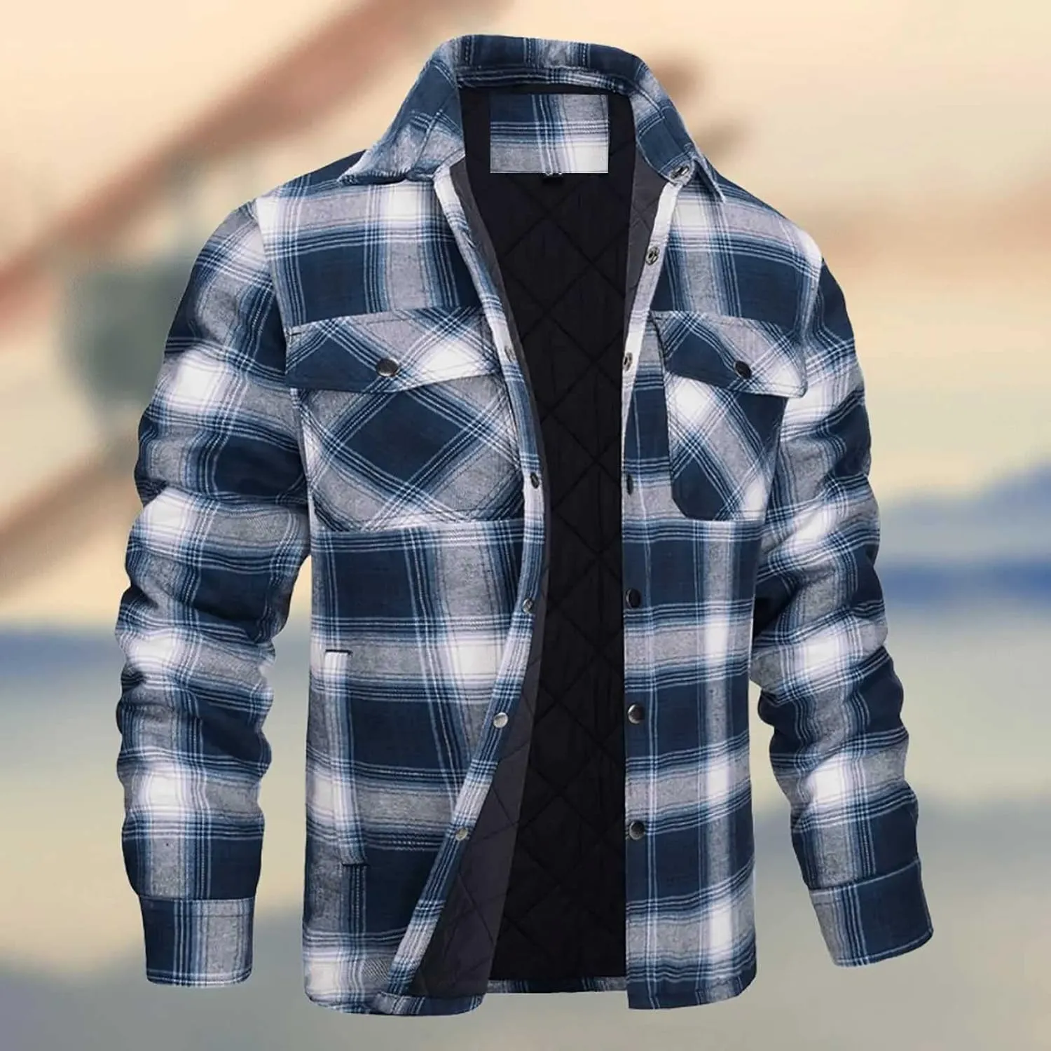 Mens Sherpa Lined Shacket Regular Fit Long Sleeve Plaid Shacket Coat Casual Long Sleeve Buttons Shirts Jackets