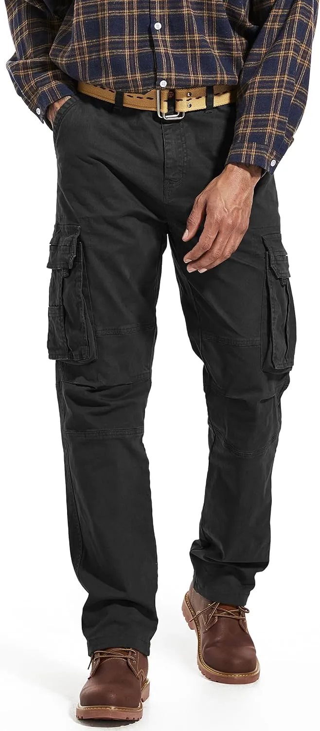Men's Twill Slim-Fit Cargo Hiking Pants Stretch Cotton Casual Outdoor Tactical Utility Work Military Combat Pants
