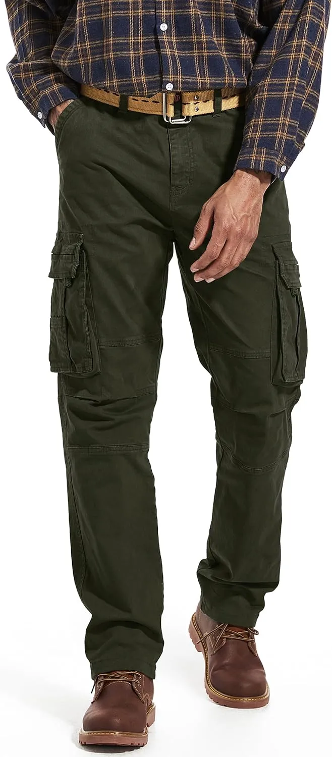 Men's Twill Slim-Fit Cargo Hiking Pants Stretch Cotton Casual Outdoor Tactical Utility Work Military Combat Pants