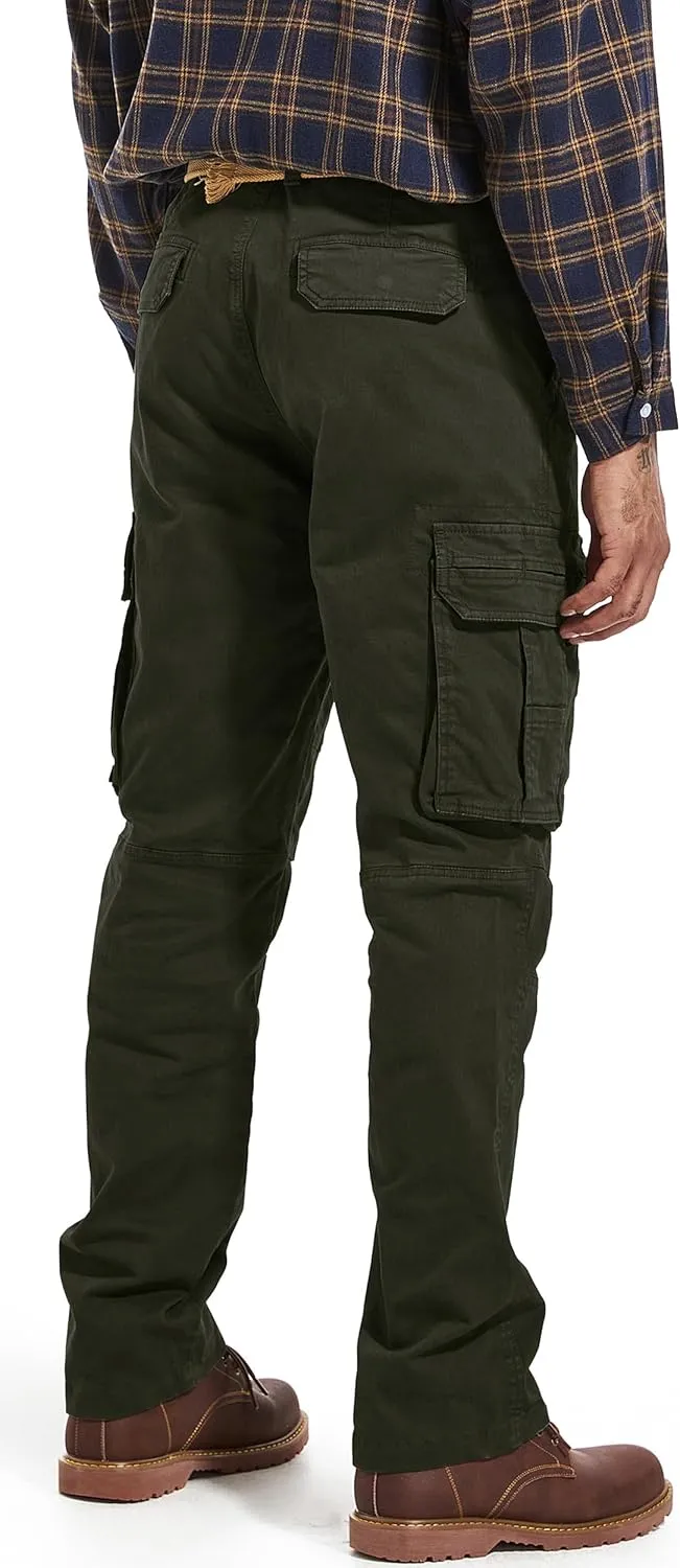 Men's Twill Slim-Fit Cargo Hiking Pants Stretch Cotton Casual Outdoor Tactical Utility Work Military Combat Pants