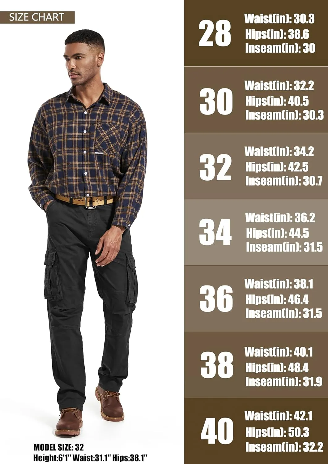 Men's Twill Slim-Fit Cargo Hiking Pants Stretch Cotton Casual Outdoor Tactical Utility Work Military Combat Pants