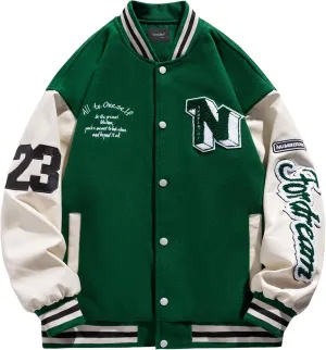 Mens Varsity Letterman Jackets: Vintage Streetwear Baseball Bomber Jacket for Men Women Casual Leather Sleeves Coat
