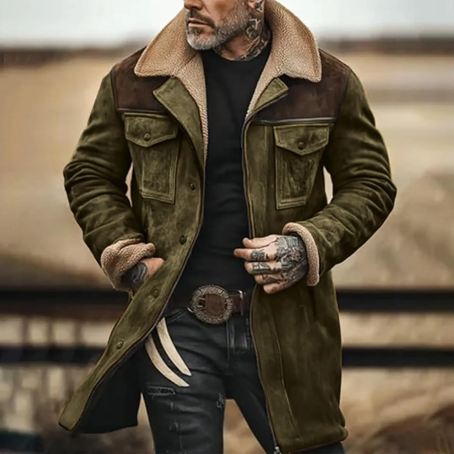 Men'S Vintage Suede Jacket Plush Collar Coats Faux Leather Jacket Men Zip Up Motorcycle Jacket Coats Retro Tops