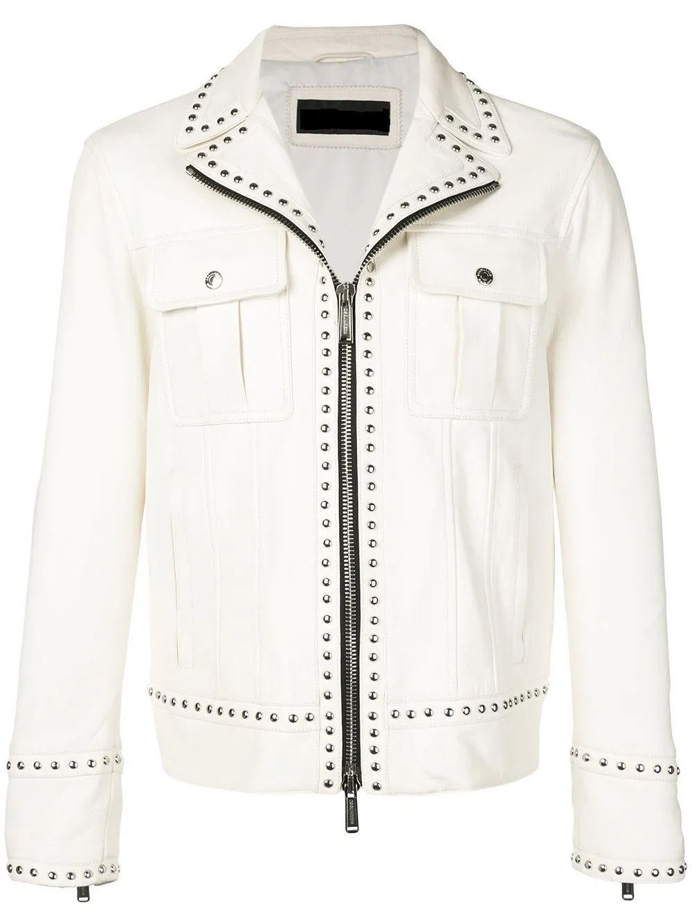 Men's White Studded Leather Motorcycle Jacket
