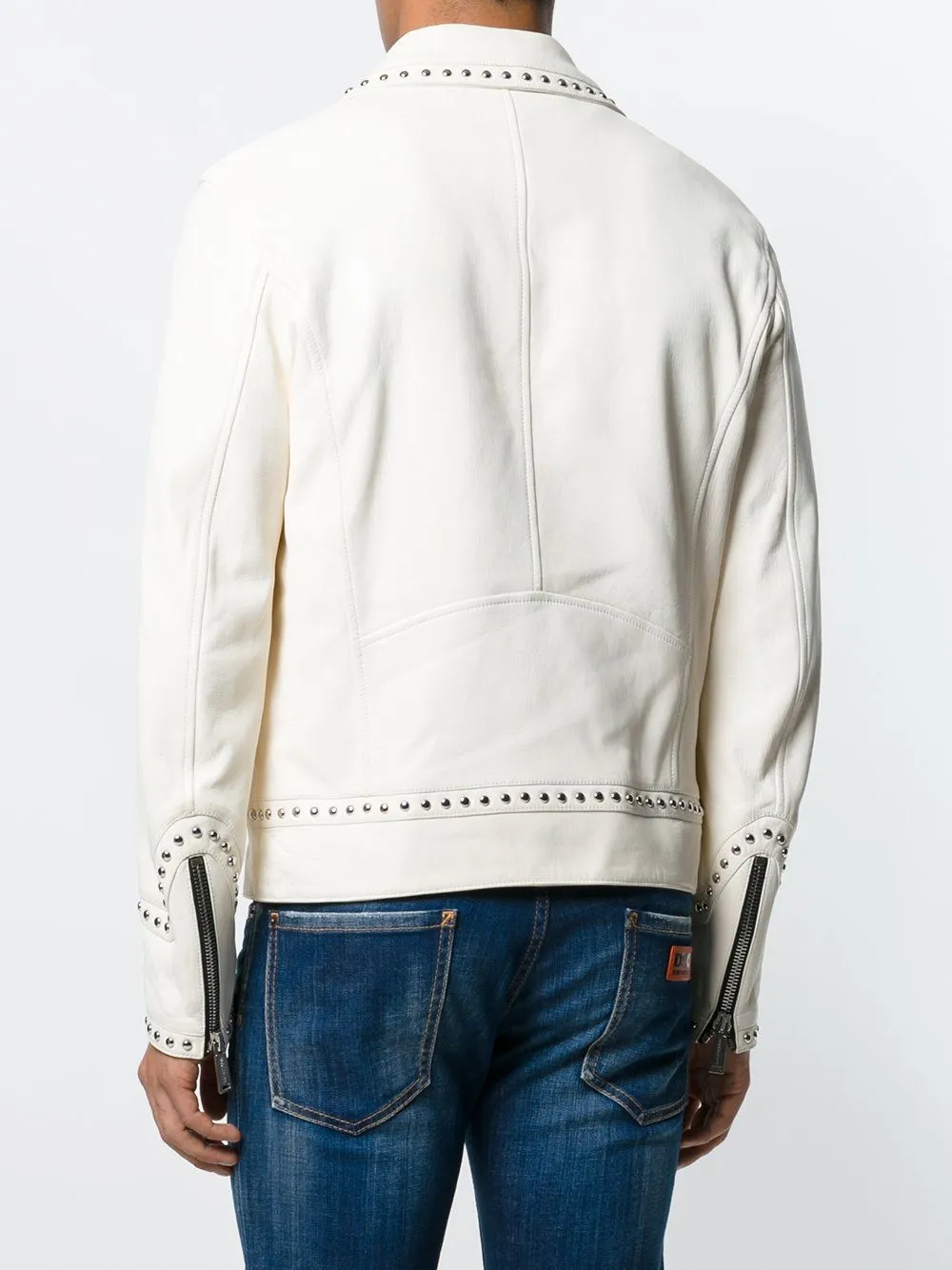 Men's White Studded Leather Motorcycle Jacket