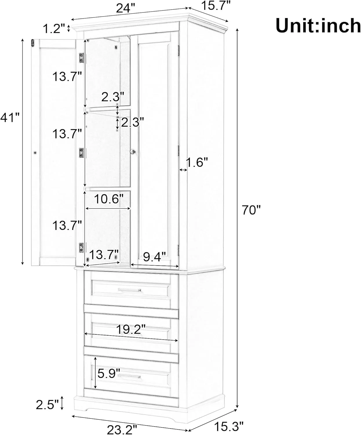 Merax 70" Tall Kitchen Pantry Cabinet with Doors and Drawers, Storage Shelf Organizers for Home, Bathroom and Living Room,