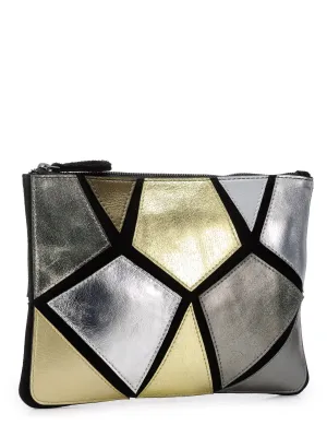 Metallic Patchwork Zip Clutch