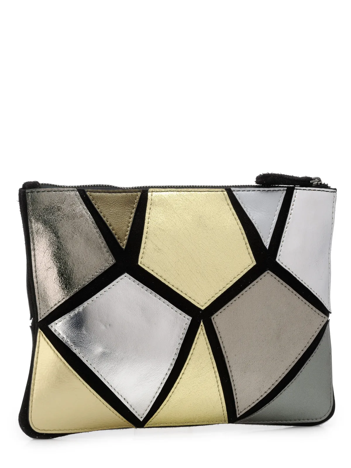 Metallic Patchwork Zip Clutch
