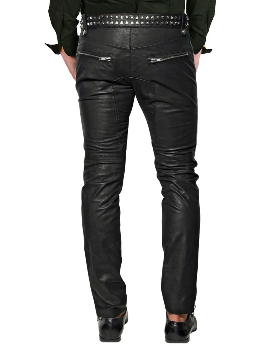 Metallic Studded Genuine Leather Pants for Men