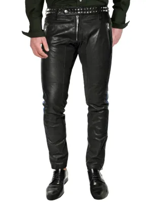 Metallic Studded Genuine Leather Pants for Men