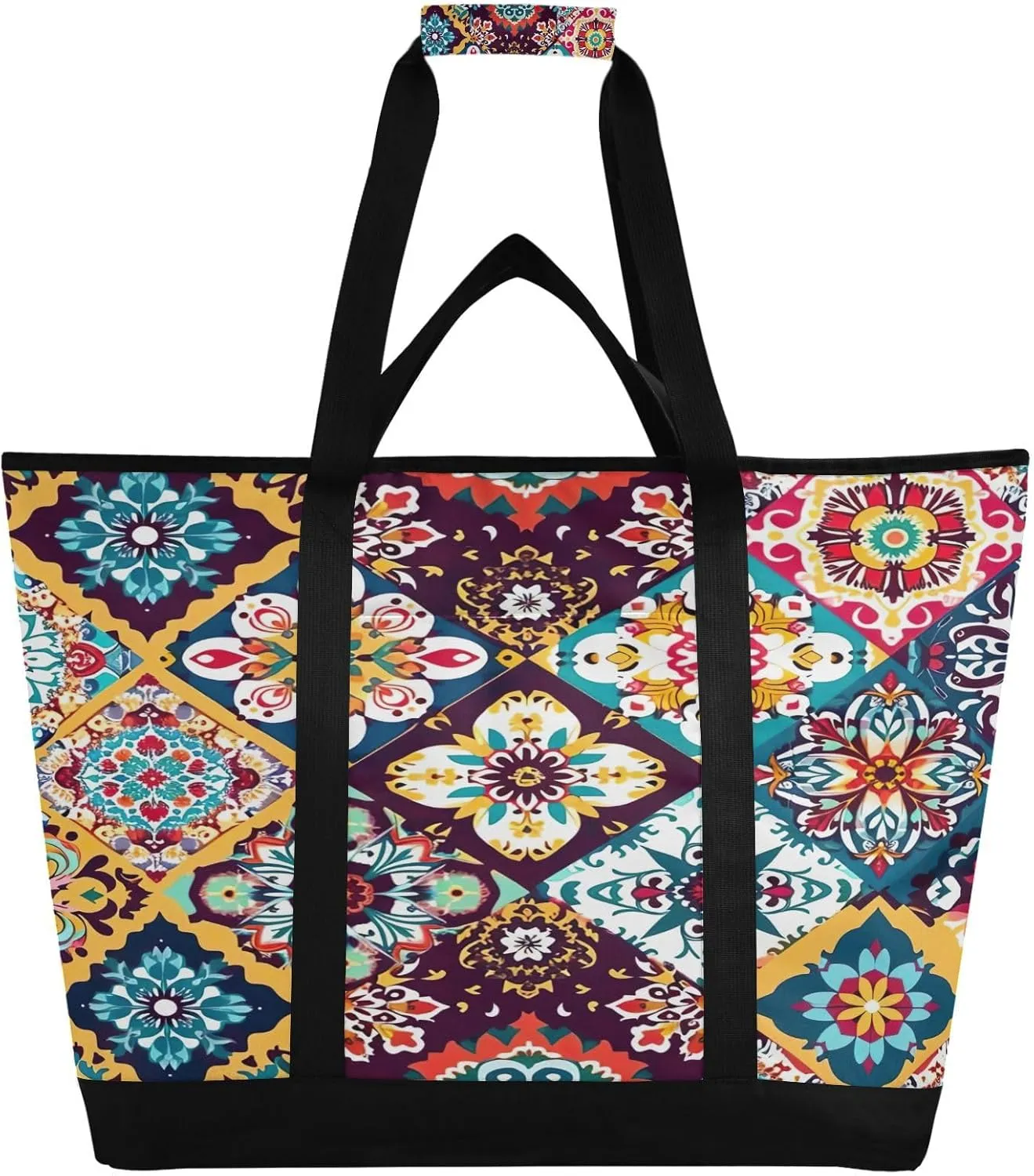 Mexican Ceramic Tile Reusable Insulated Lunchbox Cooler Bag, Leakproof Kitchen Grocery Bag Collapsible Portable Cooler Tote Bag for Picnic, Camping, Office, Travel