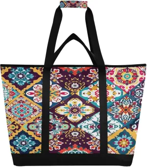 Mexican Ceramic Tile Reusable Insulated Lunchbox Cooler Bag, Leakproof Kitchen Grocery Bag Collapsible Portable Cooler Tote Bag for Picnic, Camping, Office, Travel