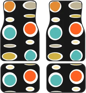 Mid Century Modern Geometric Circles Turquoise Car Mats, All Weather Floor Mats, Universal Fit Automotive Floor Mats for SUV, Vans, Sedans, Trucks, Set of 4pcs
