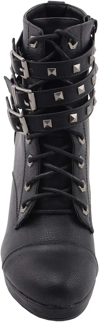 Milwaukee Leather MBL9417 Women's Black Lace-Up Fashion Boots with Triple Strap Studded Accents