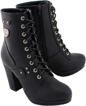 Milwaukee Leather MBL9418 Women's Black Lace-Up Fashion Boots with Studded Accents and Platform Heel