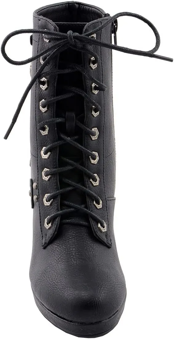 Milwaukee Leather MBL9418 Women's Black Lace-Up Fashion Boots with Studded Accents and Platform Heel