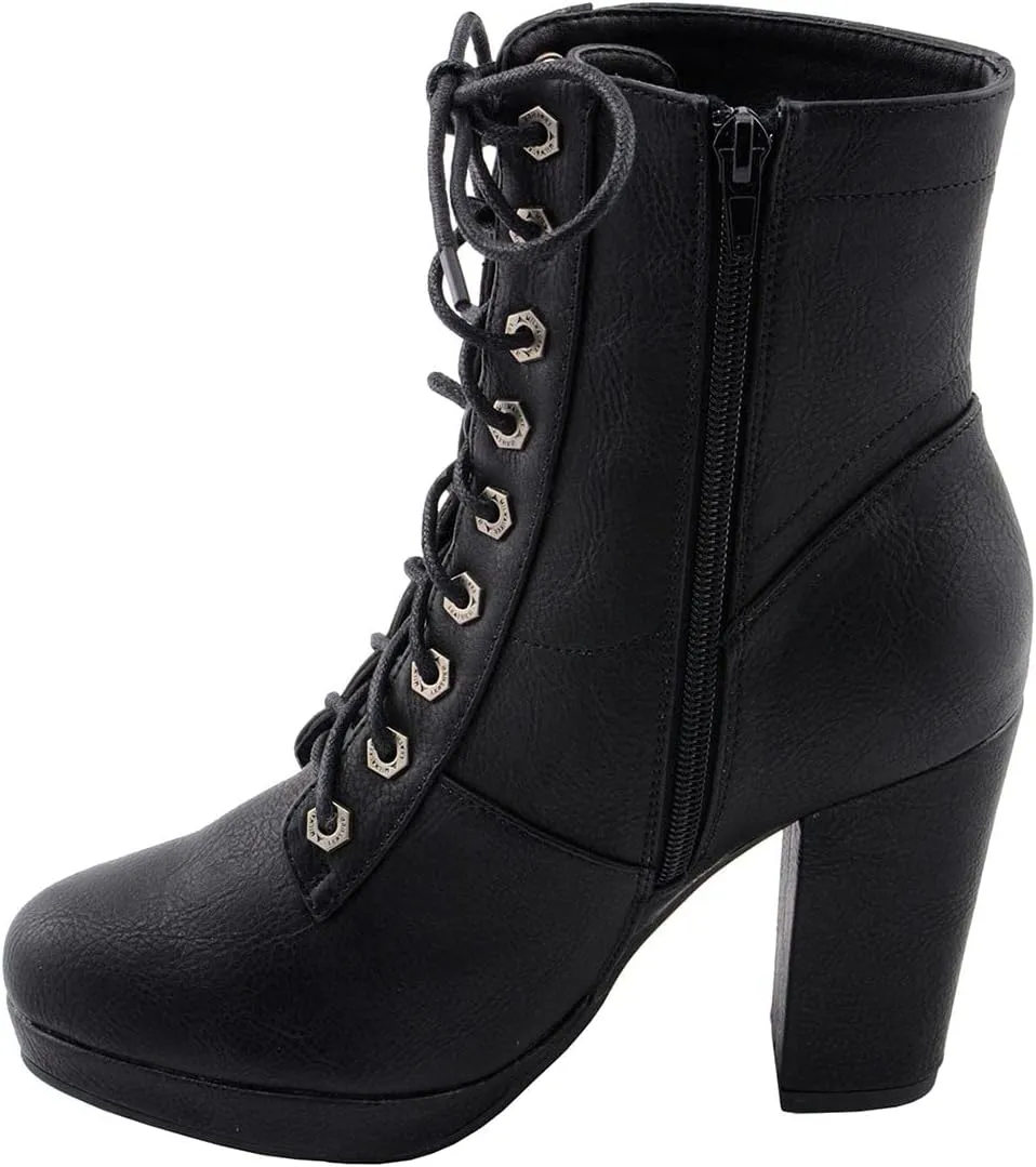 Milwaukee Leather MBL9418 Women's Black Lace-Up Fashion Boots with Studded Accents and Platform Heel