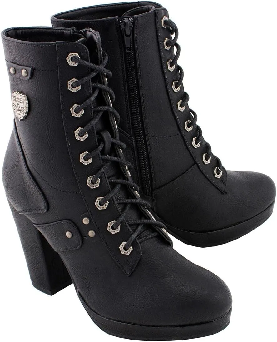 Milwaukee Leather MBL9418 Women's Black Lace-Up Fashion Boots with Studded Accents and Platform Heel