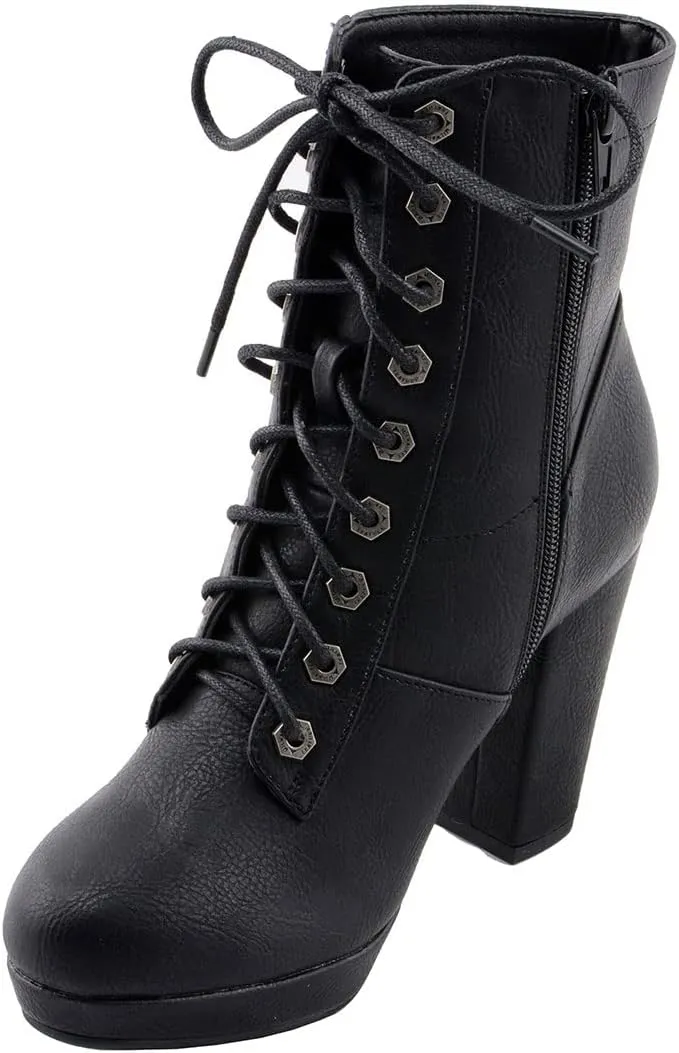 Milwaukee Leather MBL9418 Women's Black Lace-Up Fashion Boots with Studded Accents and Platform Heel