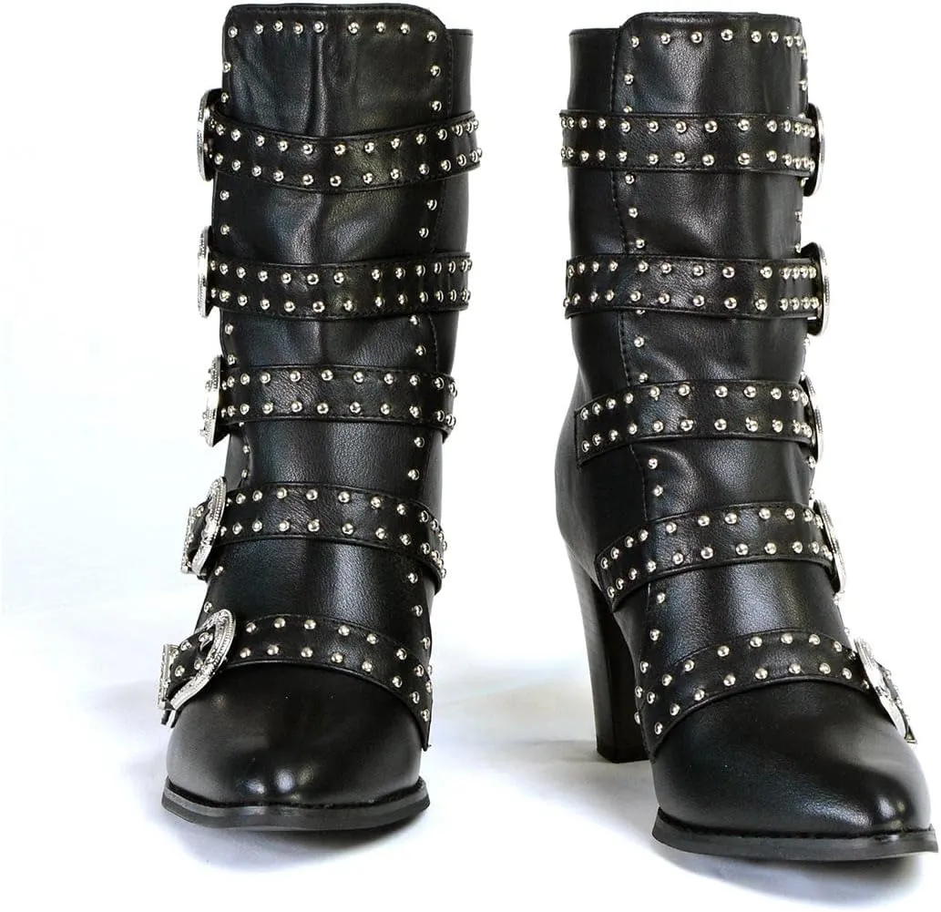 Milwaukee Leather MBL9428 Women's Black Buckle Up Fashion Boots with Studded Bling