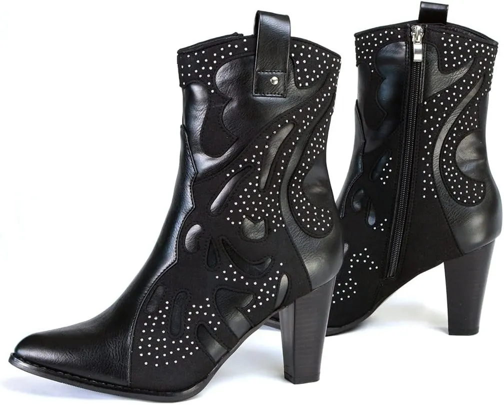 Milwaukee Leather MBL9429 Women's Black Western Style Fashion Casual Boots with Studded Bling