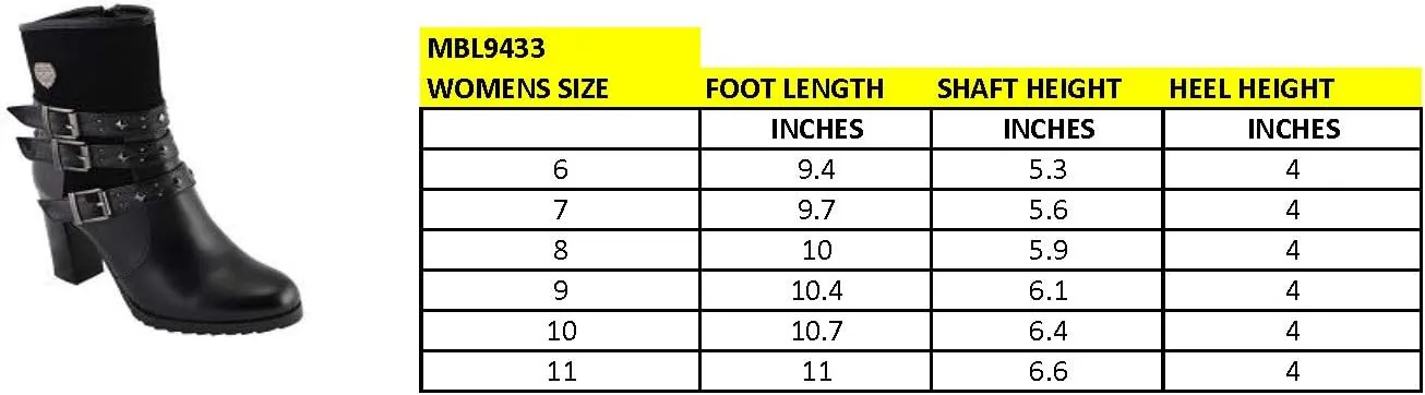 Milwaukee Leather MBL9433 Women's Black Triple Buckle Strap Fashion Riding Boots with Block Heel