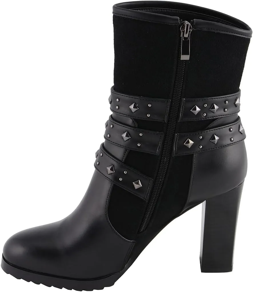 Milwaukee Leather MBL9433 Women's Black Triple Buckle Strap Fashion Riding Boots with Block Heel