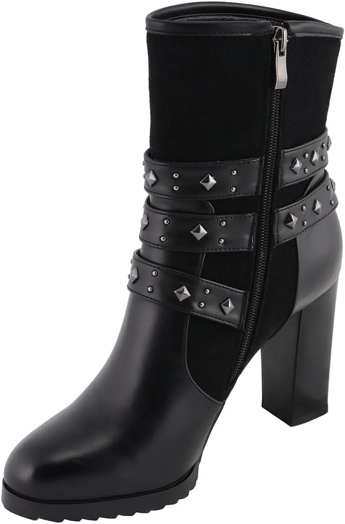 Milwaukee Leather MBL9433 Women's Black Triple Buckle Strap Fashion Riding Boots with Block Heel