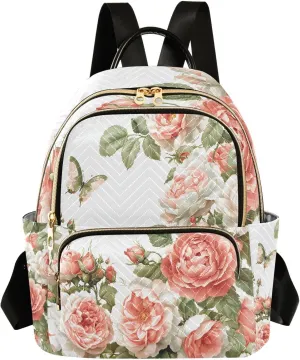 Mini Backpack for Women Coral Flower Pink Butterfly Pattern Small Purse Daypacks Stylish Bags Lightweight Travel Backpacks for College Shopping Work Dating