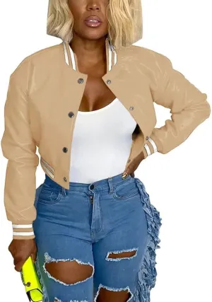 Mintsnow Womens Varsity Jacket Long Sleeve Button Down Bomber Jackets Casual Baseball Uniform Streetwear