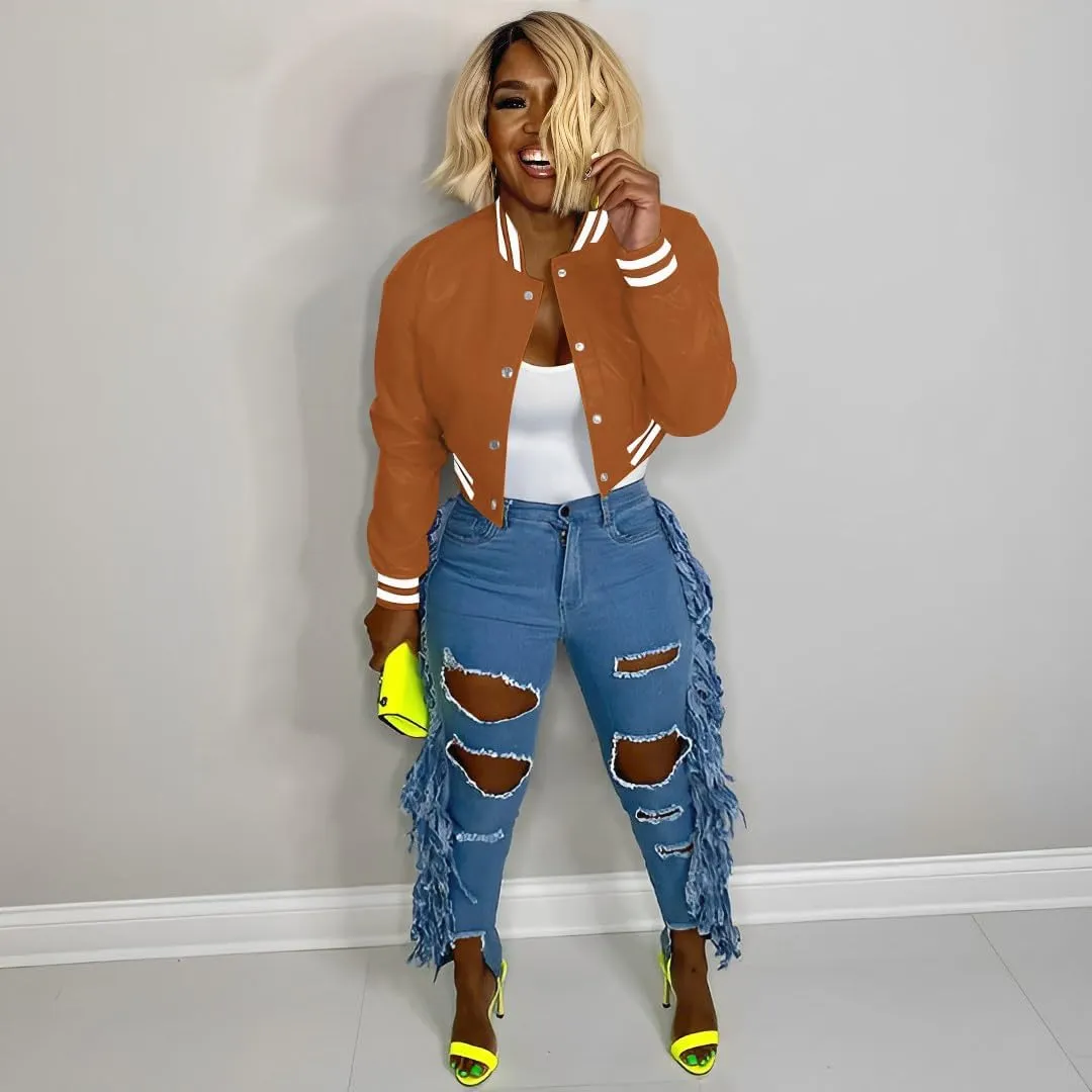 Mintsnow Womens Varsity Jacket Long Sleeve Button Down Bomber Jackets Casual Baseball Uniform Streetwear