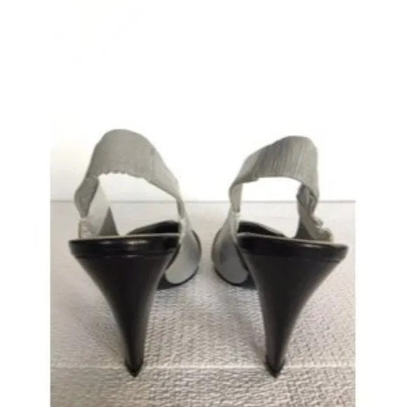Miu Miu Black Grey White Slingback Wedge Heel
